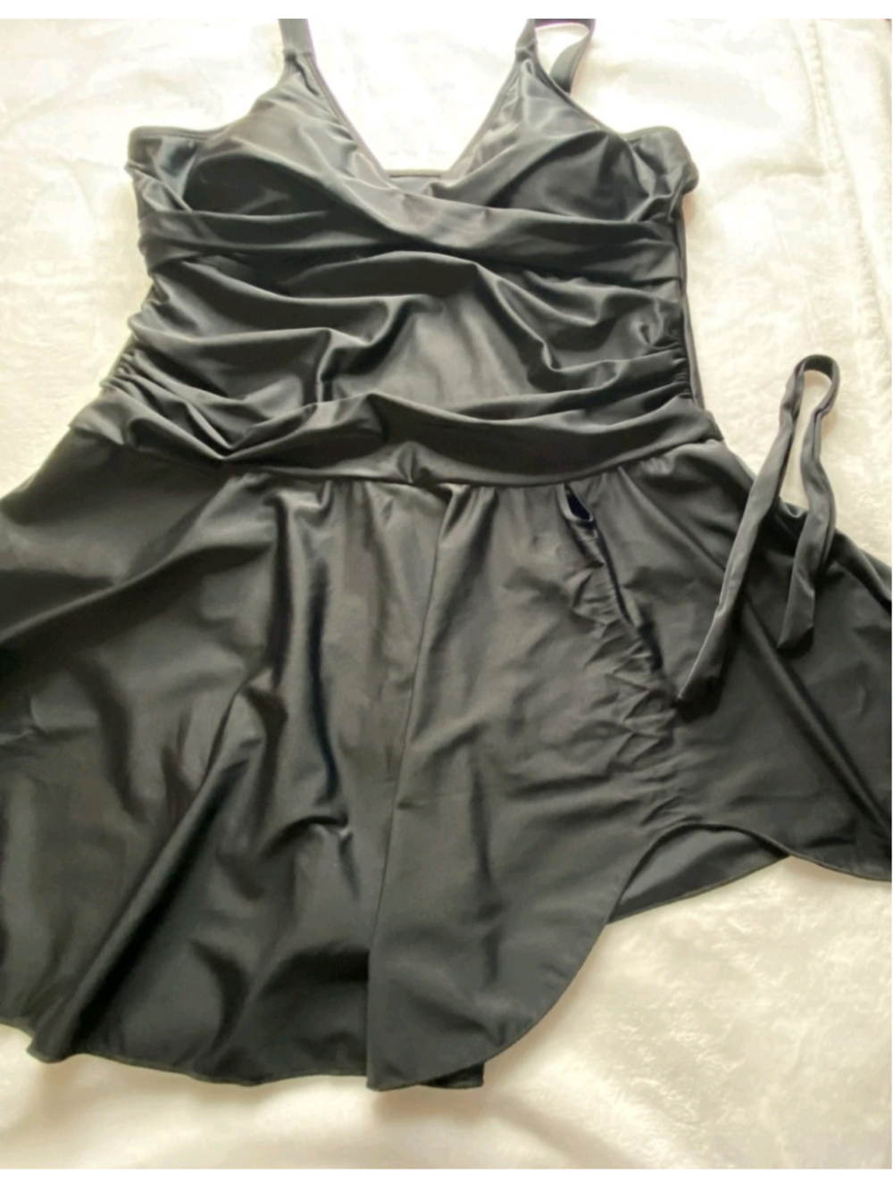 Kate Kasin XL Swim Dress Black V Neck Ruched One Piece Swimsuit NWT - Picture 9 of 9